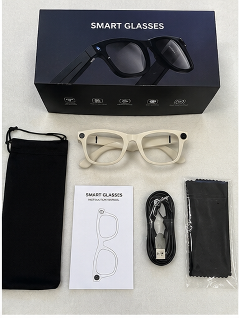 Contenido y accesorios de las gafas inteligentes E03