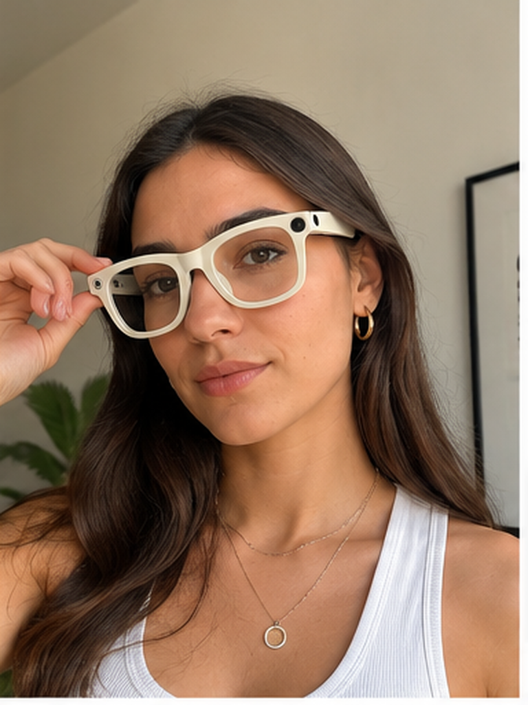Mujer usando las gafas inteligentes E03