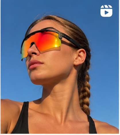Mujer usando gafas deportivas inteligentes